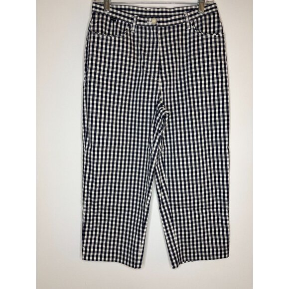 LAUREN RALPH LAUREN Cropped Pant Womens 8P Navy White Check Stretch - Picture 6 of 8